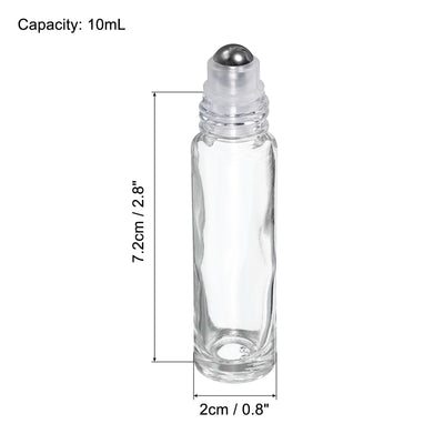 Harfington 10mL Roller Bottles, 6 Pack Glass Essential Oil Roller Balls with Silver Cover Cap Refillable Containers, Clear