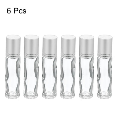 Harfington 10mL Roller Bottles, 6 Pack Glass Essential Oil Roller Balls with Silver Cover Cap Refillable Containers, Clear