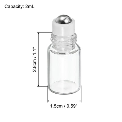 Harfington 2mL Roller Bottles, 6 Pack Glass Essential Oil Roller Balls with Plastic Cover Cap Refillable Containers, Clear