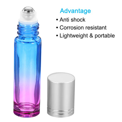 Harfington 10mL Roller Bottles, 2 Pack Glass Essential Oil Roller Balls with Silver Cover Cap Refillable Containers, Blue Purple