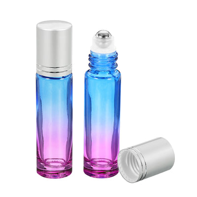 Harfington 10mL Roller Bottles, 2 Pack Glass Essential Oil Roller Balls with Silver Cover Cap Refillable Containers, Blue Purple