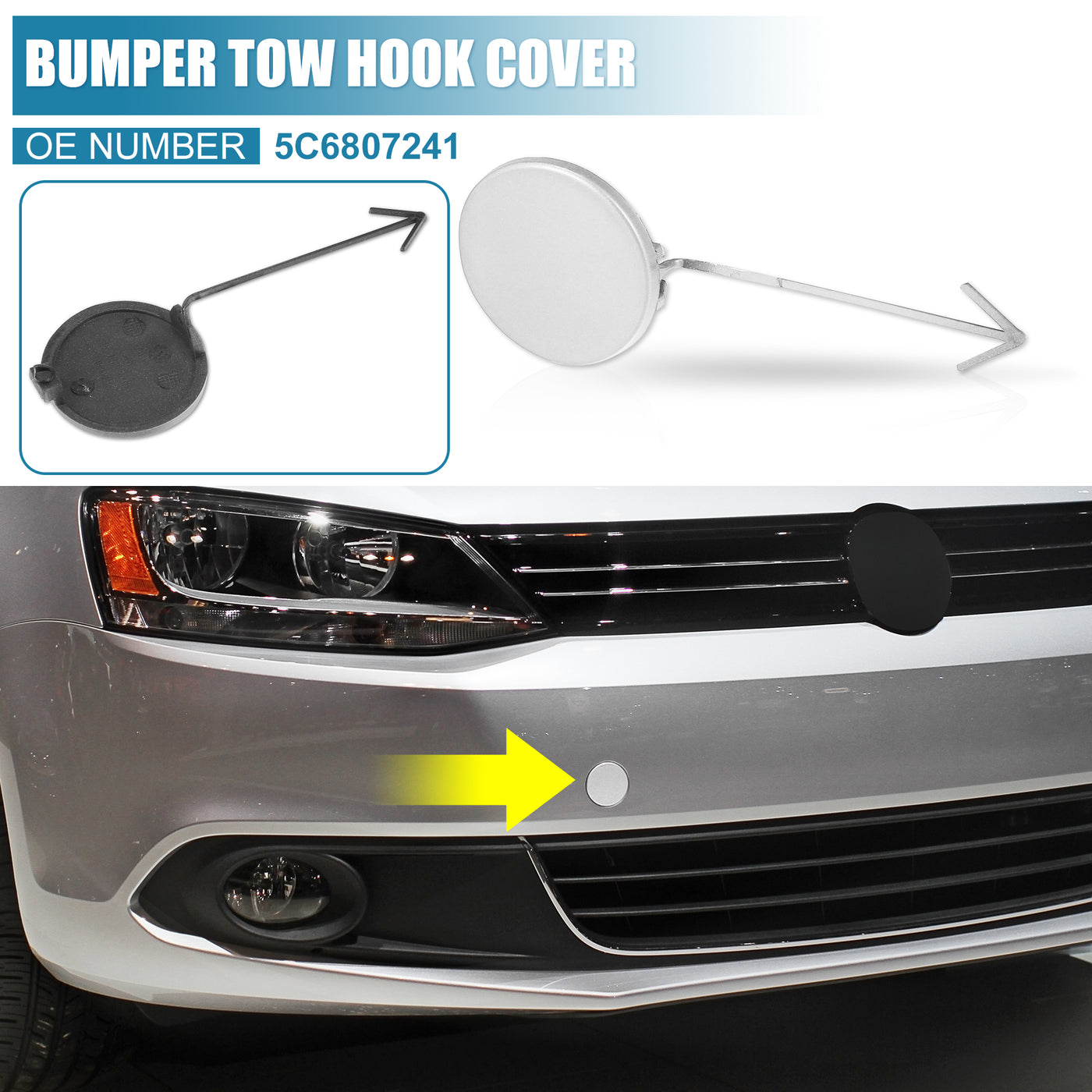 X AUTOHAUX Car Front Bumper Tow Hook Cover 5C6807241 for Volkswagen Jetta 2012-2014 Tow Hook Eye Lid Cover Trailer Cap Silver Tone