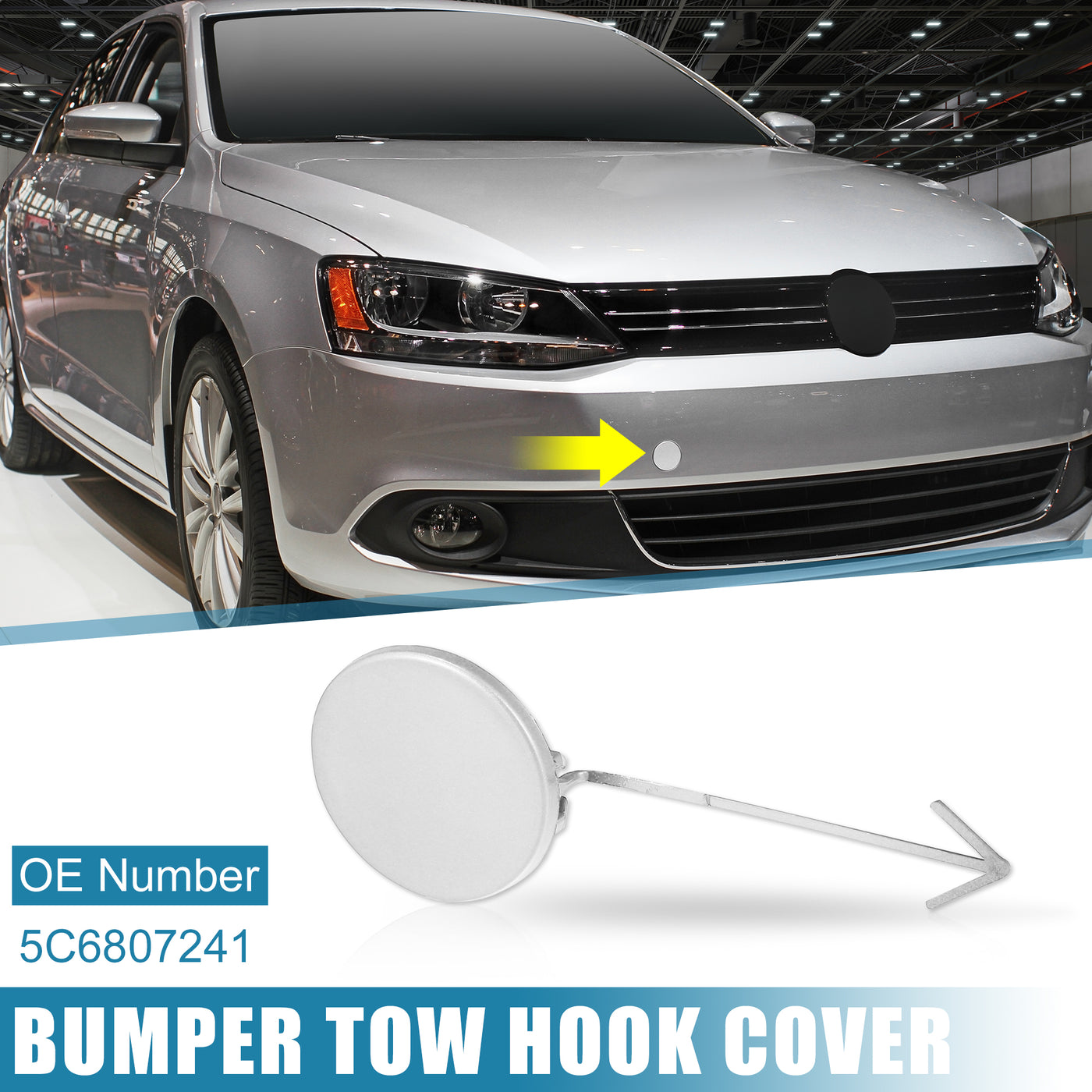 X AUTOHAUX Car Front Bumper Tow Hook Cover 5C6807241 for Volkswagen Jetta 2012-2014 Tow Hook Eye Lid Cover Trailer Cap Silver Tone