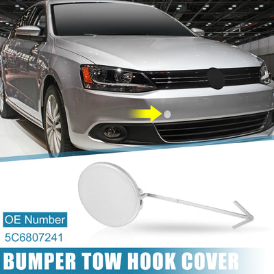 Harfington Car Front Bumper Tow Hook Cover 5C6807241 for Volkswagen Jetta 2012-2014 Tow Hook Eye Lid Cover Trailer Cap Silver Tone