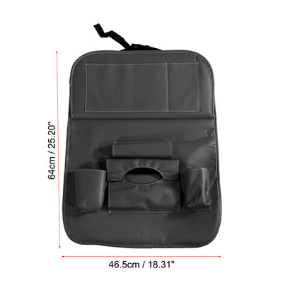 Harfington Car Back Seat Organizer Backseat Kick Mat Protector with Foldable Dining Table Tray Tissue Box Storage Bag for Road Trip Accessories PU Leather