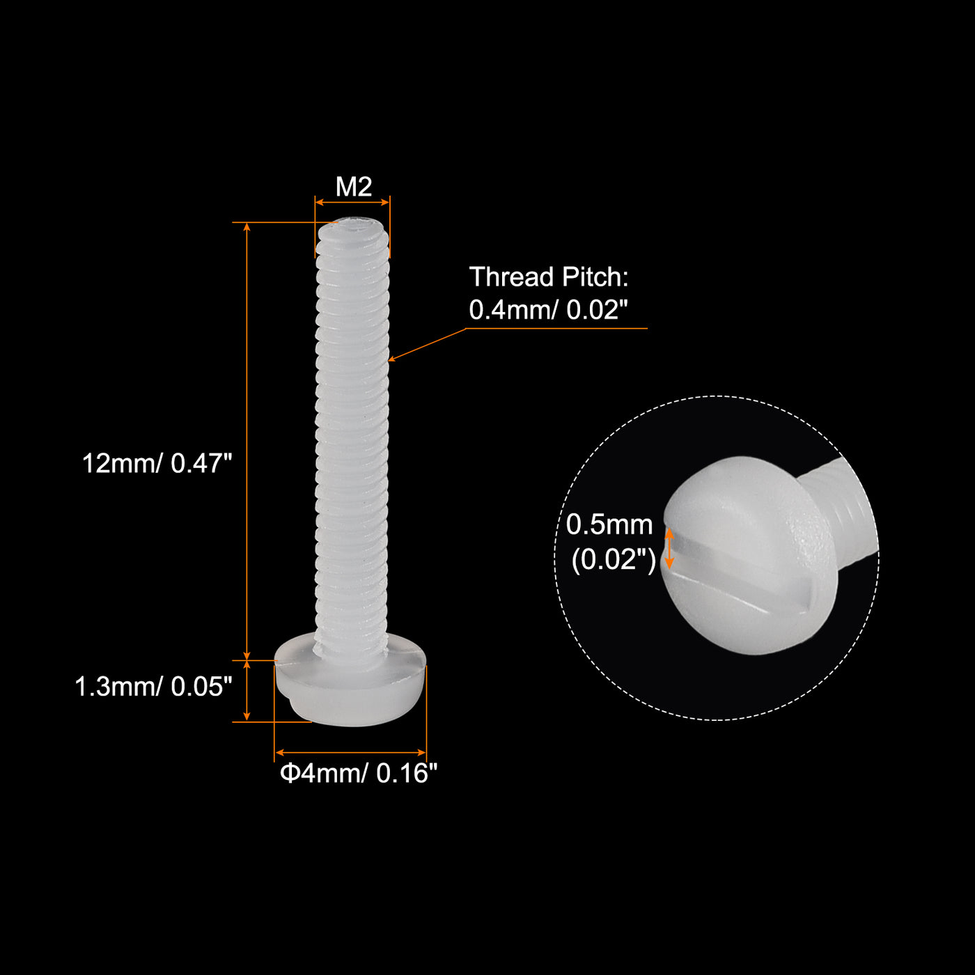 uxcell Uxcell Nylon Machine Screws, M2x12mm Slotted Pan Head Fasteners Bolts for Electronics, Communications, Equipment, 50Pcs