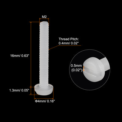 Harfington Uxcell Nylon Machine Screws, M2x16mm Slotted Pan Head Fasteners Bolts for Electronics, Communications, Equipment, 50Pcs
