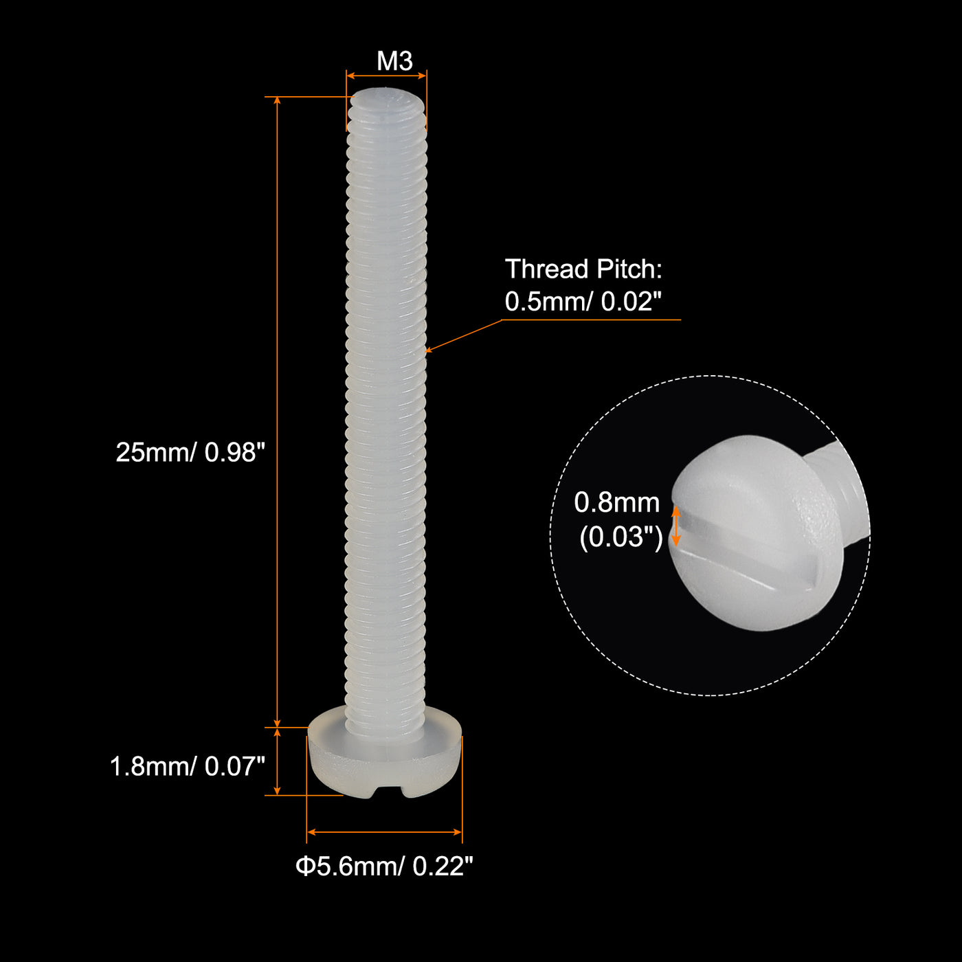 uxcell Uxcell Nylon Machine Screws, M3x25mm Slotted Pan Head Fasteners Bolts for Electronics, Communications, Equipment, 50Pcs
