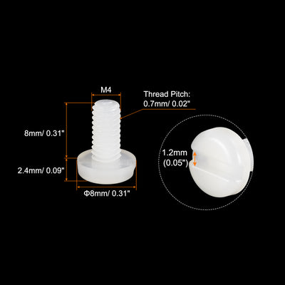 Harfington Uxcell 50 Stück Maschinenschrauben Flachkopf Nylon Befestigungsschrauben Ersatz mit Schlitz für Elektronik Kommunikation M4x8mm