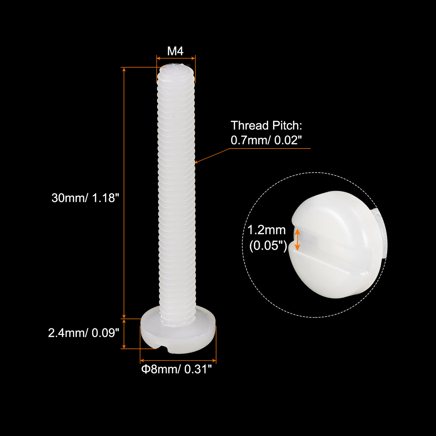 uxcell Uxcell 50 Stück Nylon Maschinen Schraube M4x30mm Geschlitzte Pfannenkopf Befestigung Bolzen für Elektronik Kommunikation Ausrüstung