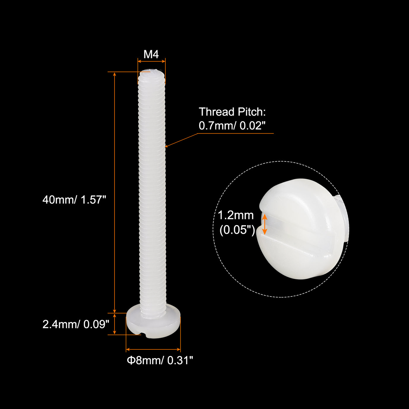 uxcell Uxcell 50 Stück Nylon Maschinen Schraube M4x40mm Geschlitzte Pfannenkopf Befestigung Bolzen für Elektronik Kommunikation Ausrüstung