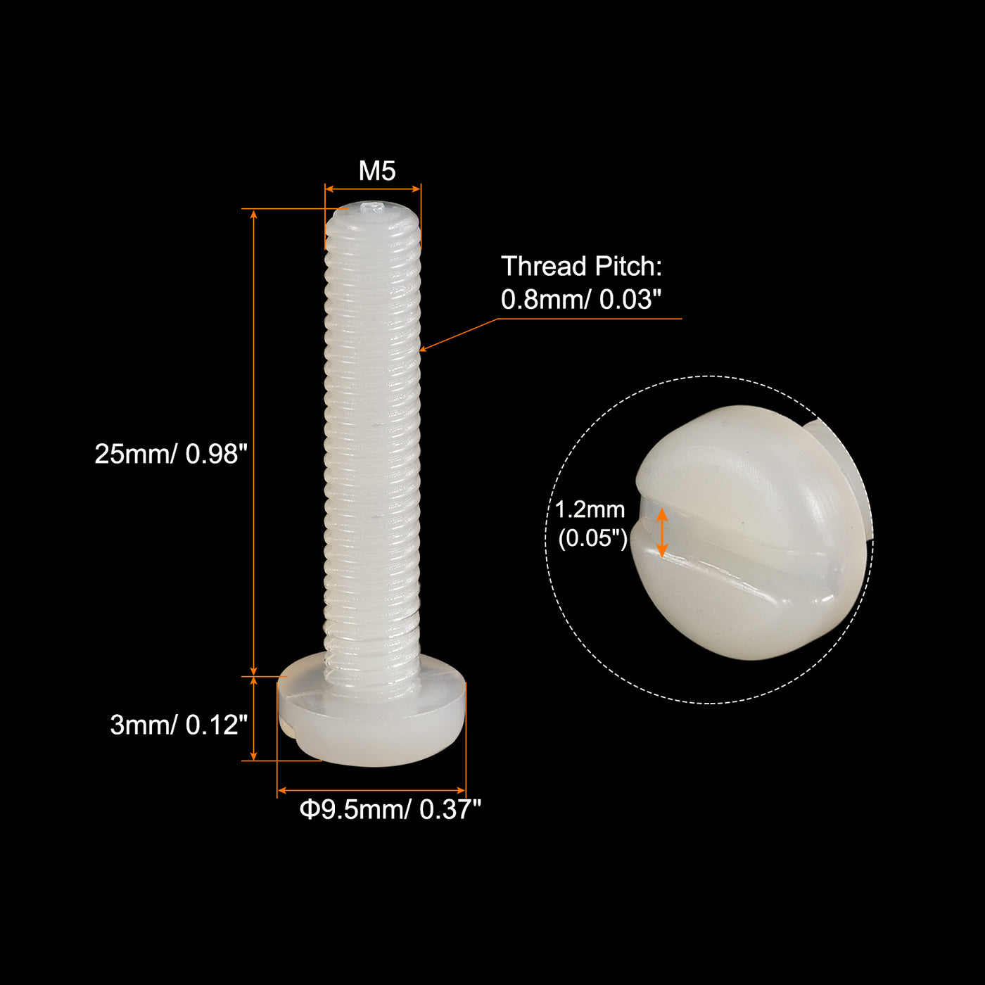 uxcell Uxcell 50 Stück Maschinenschrauben Flachkopf Nylon Befestigungsschrauben Ersatz mit Schlitz für Elektronik Kommunikation M5x25mm