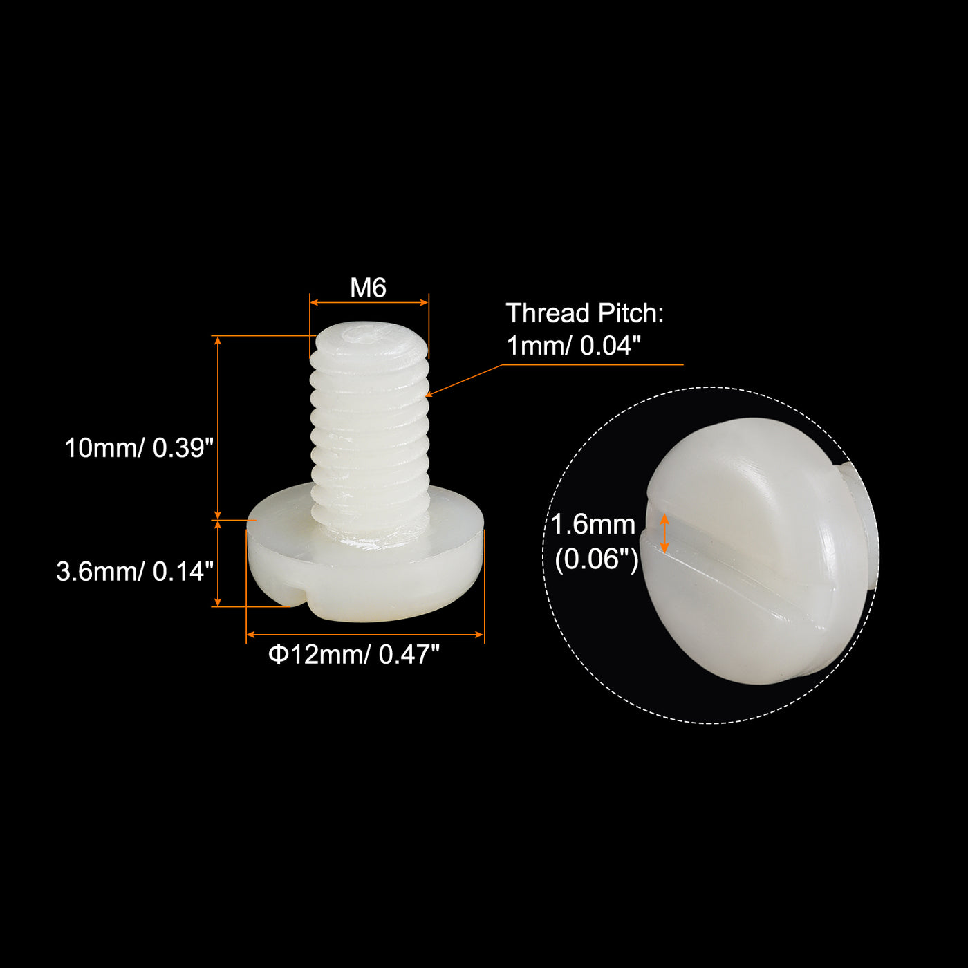 uxcell Uxcell 25 Stück Maschinenschrauben Flachkopf Befestigungsschrauben Nylon Ersatz mit Schlitz für Elektronik Kommunikation M6x10mm