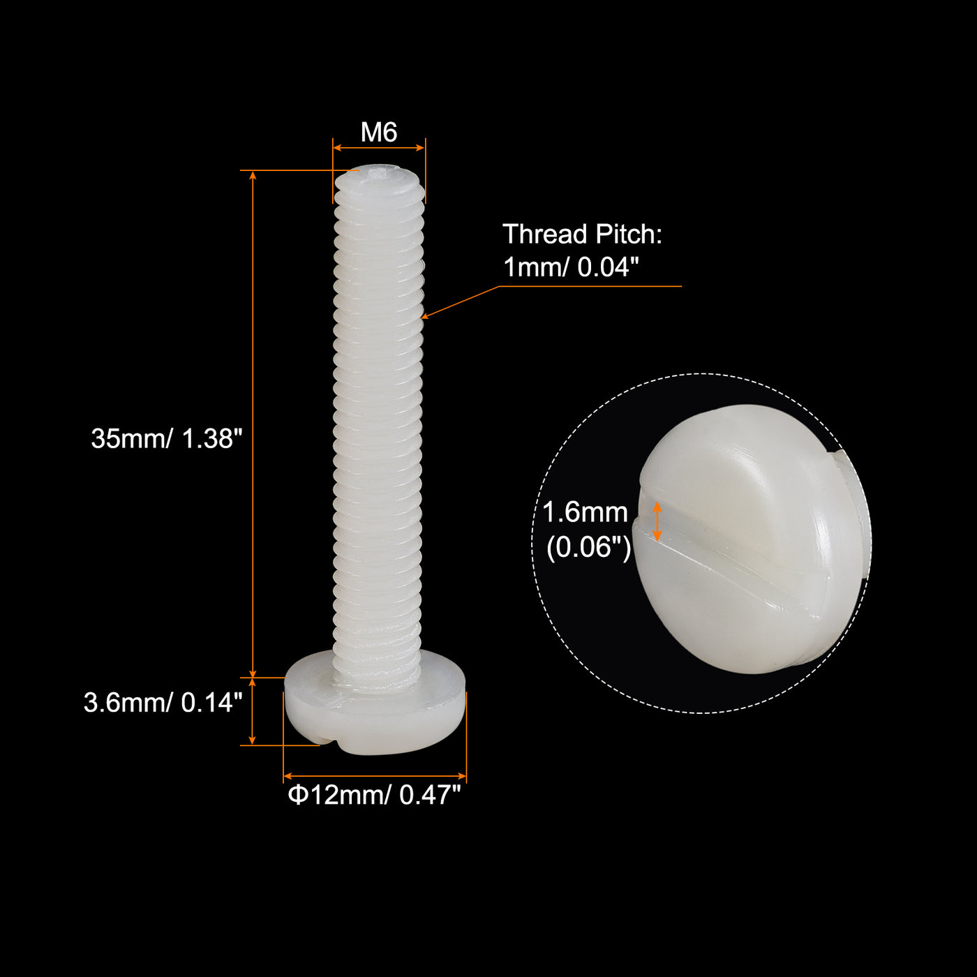 uxcell Uxcell 25 Stück Maschinenschrauben Flachkopf Befestigungsschrauben Nylon Ersatz mit Schlitz für Elektronik Kommunikation M6x35mm