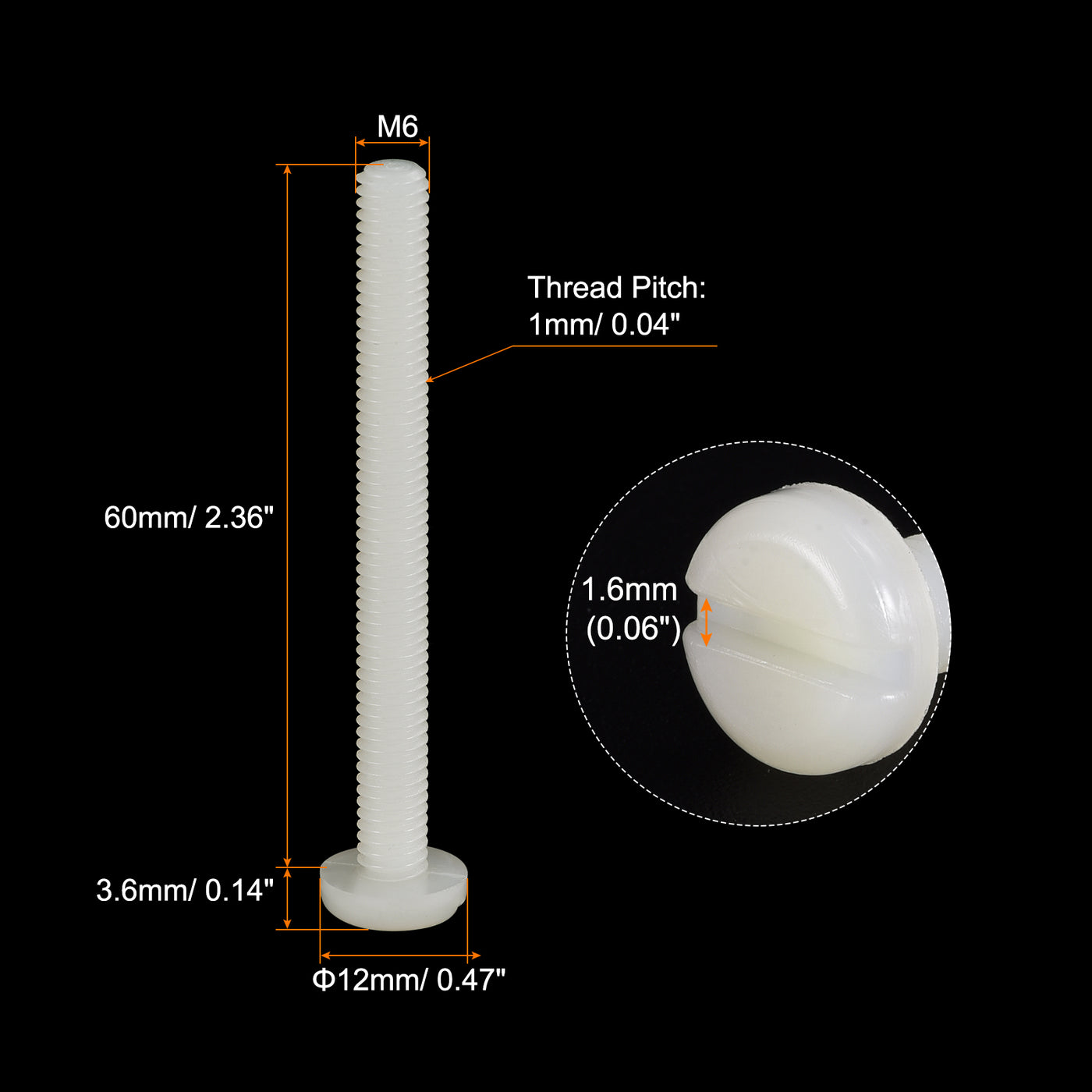 uxcell Uxcell 20 Stück Maschinenschrauben Flachkopf Befestigungsschrauben aus Nylon mit Schlitz für Elektronik Kommunikation Ausrüstung M6x60mm