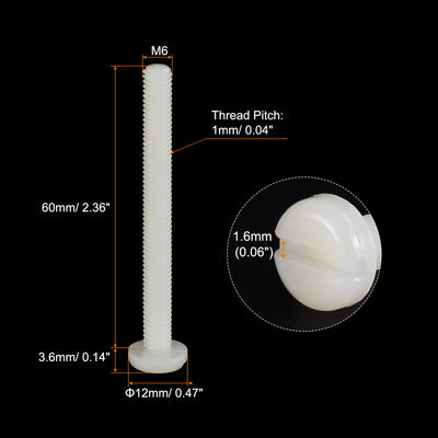 Harfington Uxcell 20 Stück Maschinenschrauben Flachkopf Befestigungsschrauben aus Nylon mit Schlitz für Elektronik Kommunikation Ausrüstung M6x60mm