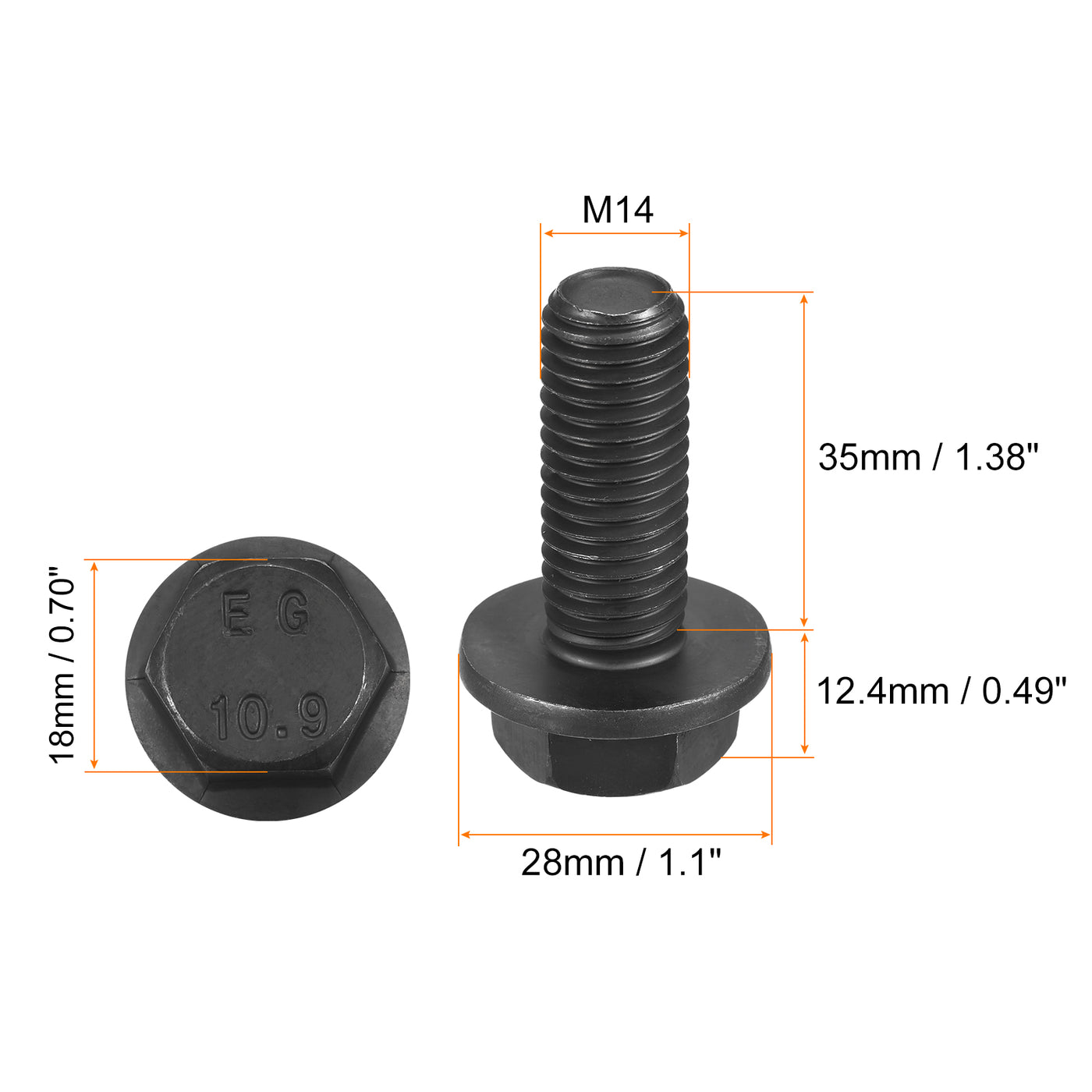 uxcell Uxcell M14x35mm Hex Flange Bolts, 2pcs 10.9 Grade Carbon Steel Hexagon Head Screws