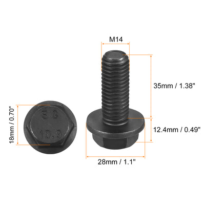 Harfington Uxcell M14x35mm Hex Flange Bolts, 2pcs 10.9 Grade Carbon Steel Hexagon Head Screws