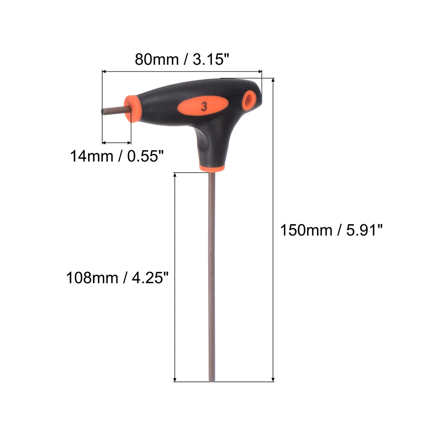 uxcell Uxcell 3mm Hex Key T-Handle Dual End Wrench Spanner, Metric S2 Steel