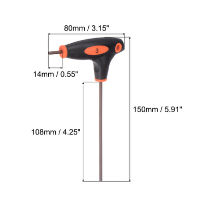 Harfington Uxcell 3mm Hex Key T-Handle Dual End Wrench Spanner, Metric S2 Steel