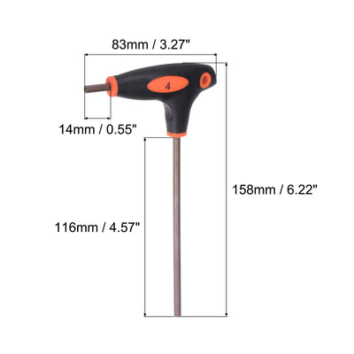 Harfington Uxcell 4 mm Innensechskantschlüssel T-Griff Doppelendschlüssel, metrisch S2 Stahl