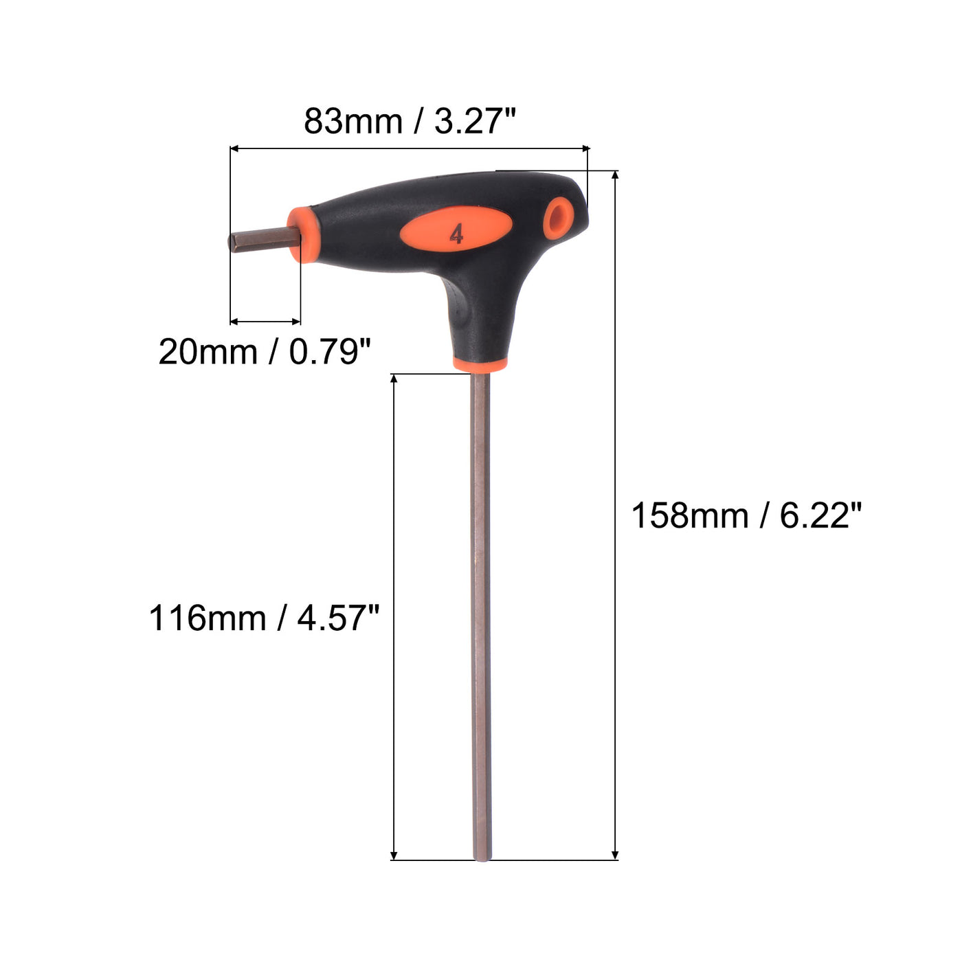 uxcell Uxcell 4mm Hex Key T-Handle Dual End Wrench Spanner, Metric S2 Steel 4 Pcs