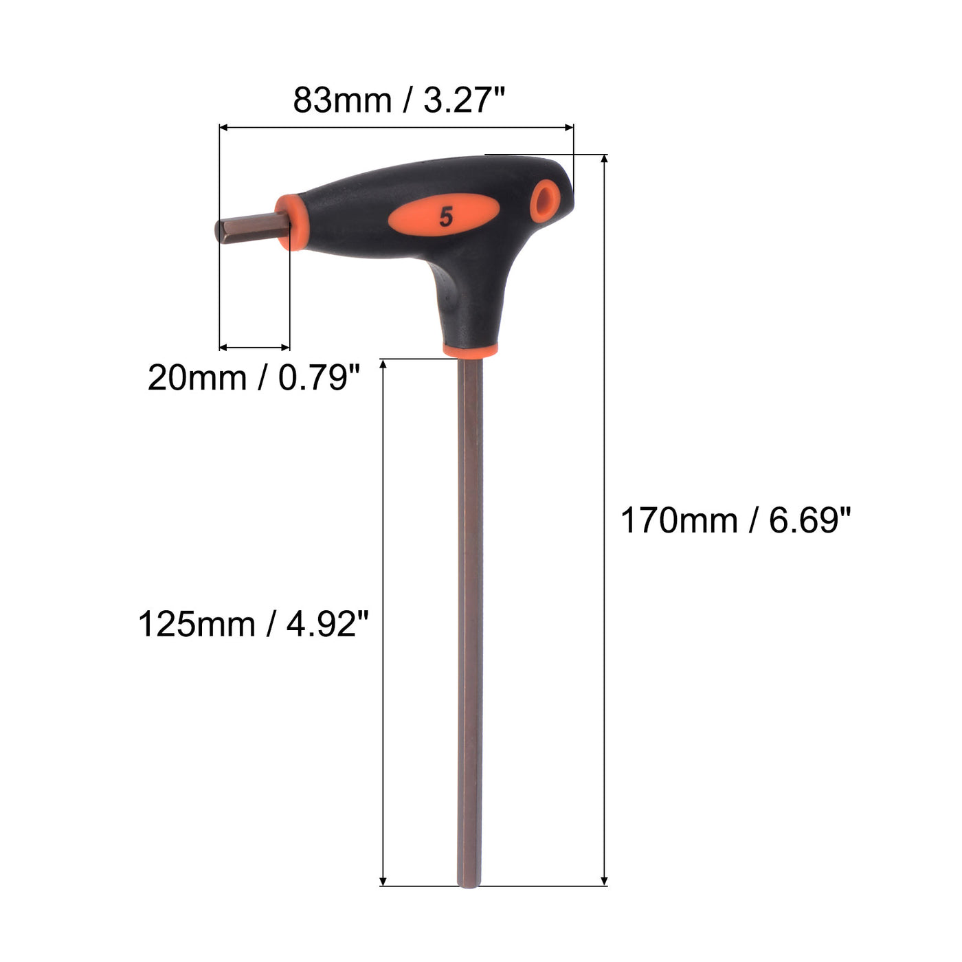 uxcell Uxcell 5mm Hex Key T-Handle Dual End Wrench Spanner, Metric S2 Steel