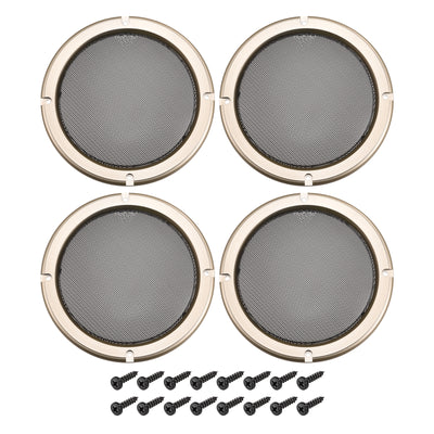 Harfington Speaker Grill Cover 6.5" Black Mesh Guard Protector W Screws Golden Frame 4Pack