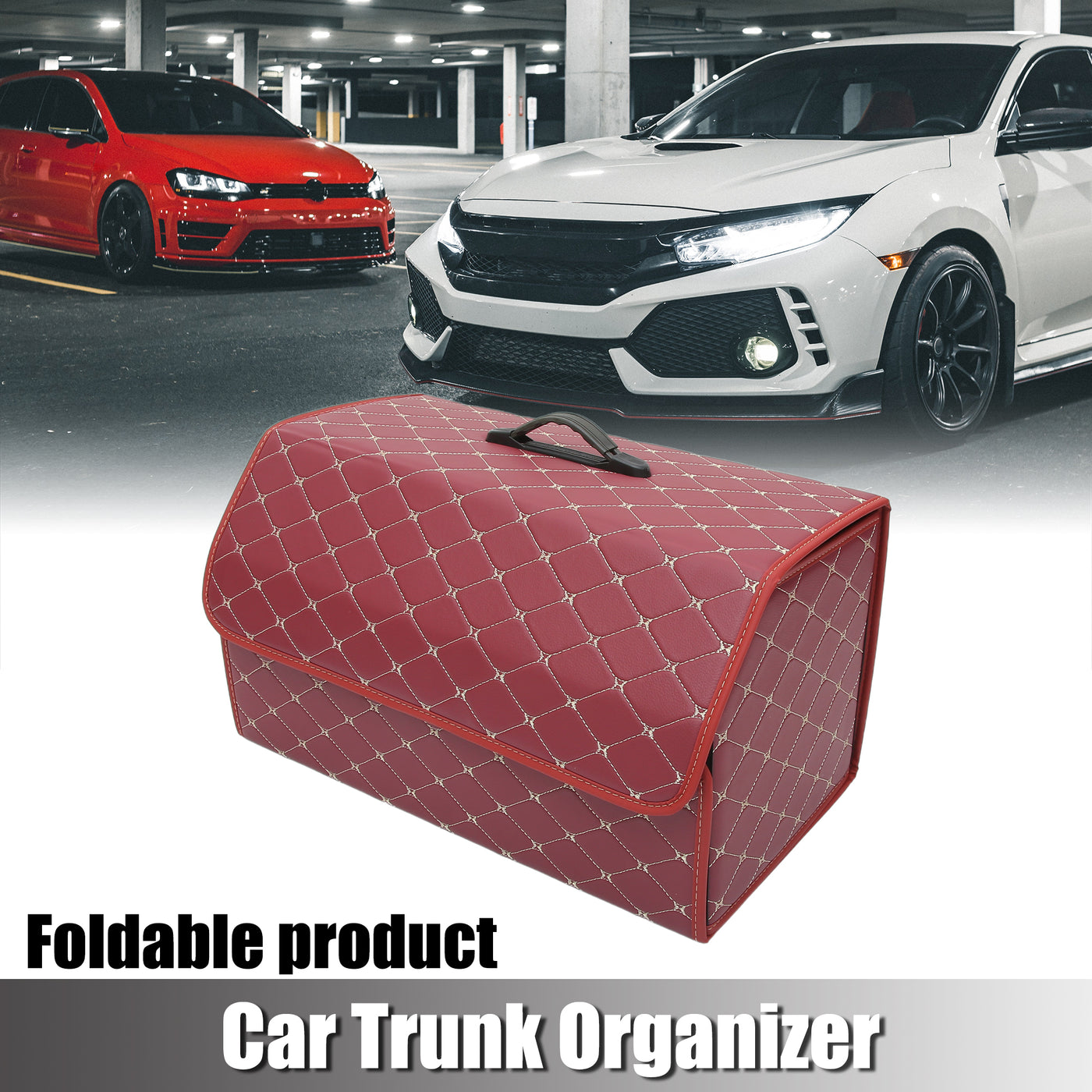 X AUTOHAUX PU Leather Car Storage Bag Trunk Organiser Waterproof Foldable Boot Bag with Handle for Truck SUV