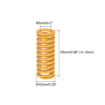 Harfington Uxcell Die Spring, 10mm OD 25mm Long 5pcs Stamping Light Load Compression Yellow