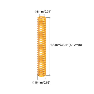 Harfington Uxcell Die Spring, 16mm OD 100mm Long 5pcs Stamping Light Load Compression Yellow