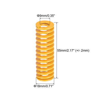 Harfington Uxcell Die Spring, 18mm OD 55mm Long 2pcs Stamping Light Load Compression Yellow