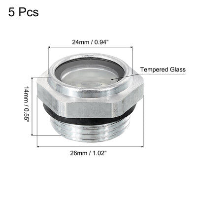 Harfington Uxcell 5Stk Luftkompressor Ölanzeige Schauglas M22x1.5mm Aluminum Flüssigkeitsanzeiger