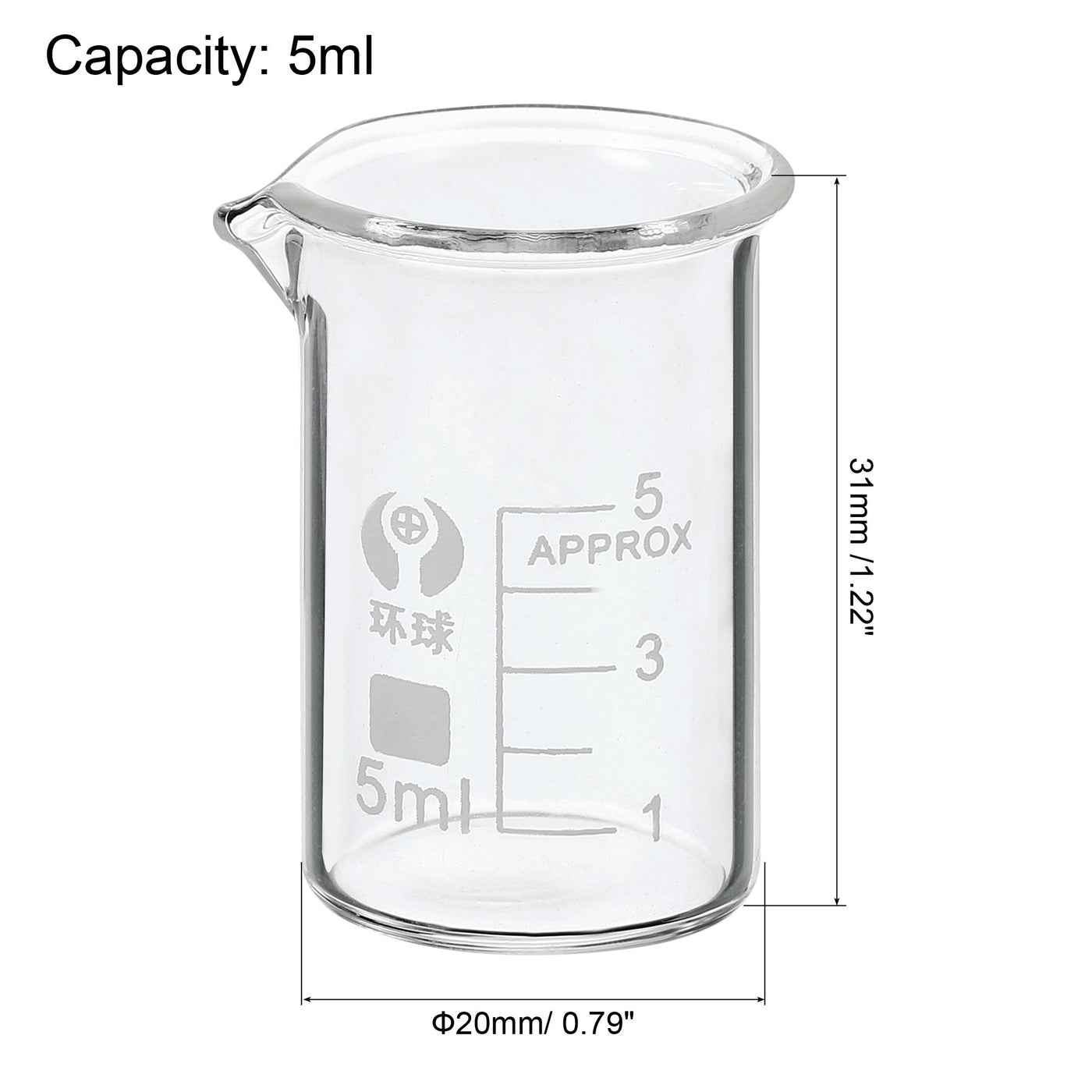 Harfington 5ml Low Form Glass Beaker, 3.3 Borosilicate Glass Graduated Printed Scale Measuring Cups with Spout for Kitchen Lab Liquids