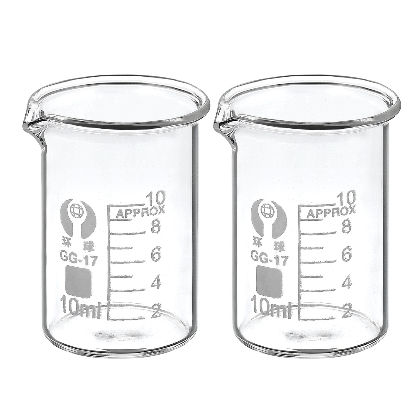 Harfington 10ml Low Form Glass Beaker, 2 Pack 3.3 Borosilicate Glass Graduated Printed Scale Measuring Cups with Spout for Kitchen Lab Liquids Transit Boiling