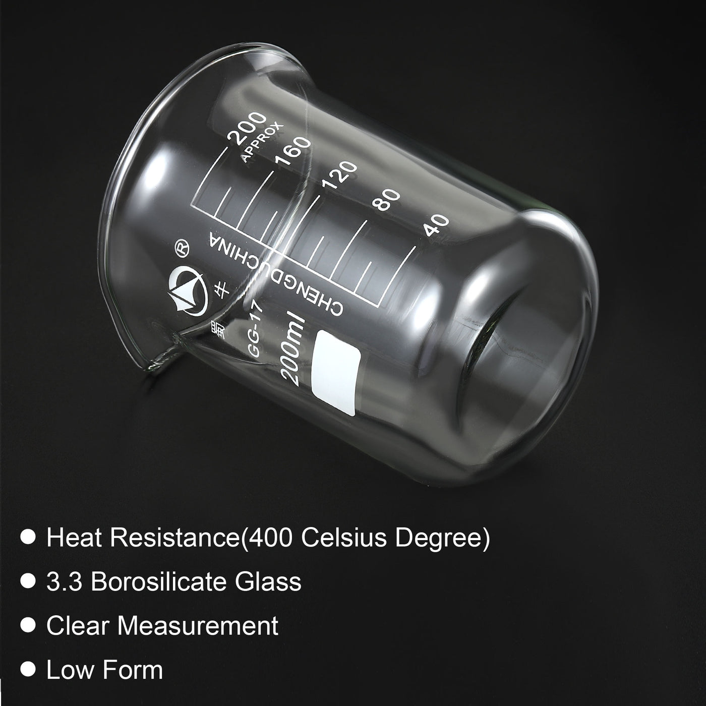 Harfington 200ml niedriger Becher 3,3 Borosilikatglas abgestufte gedruckte Skala Labor Messbecher mit Tülle