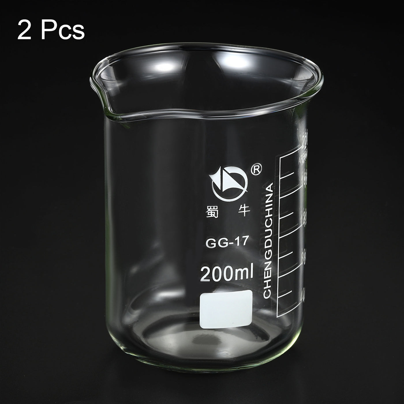 Harfington 200ml Low Form Glass Beaker, 2 Pack 3.3 Borosilicate Glass Graduated Printed Scale Measuring Cups with Spout for Kitchen Lab Liquids