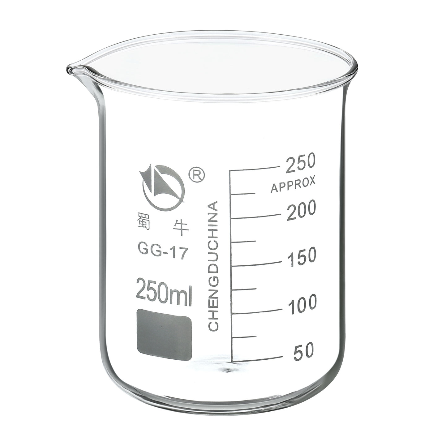 Harfington 250ml Low Form Glass Beaker, 3.3 Borosilicate Glass Graduated Printed Scale Measuring Cups with Spout for Kitchen Lab Liquids