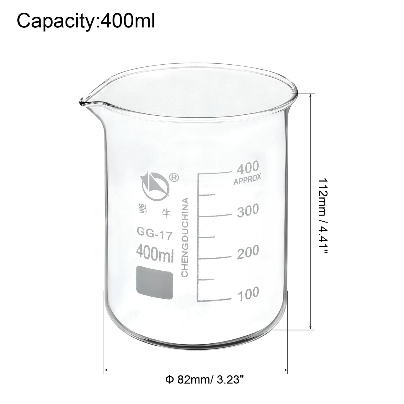 Harfington 400ml Low Form Glass Beaker, 3.3 Borosilicate Glass Graduated Printed Scale Measuring Cups with Spout for Kitchen Lab Liquids