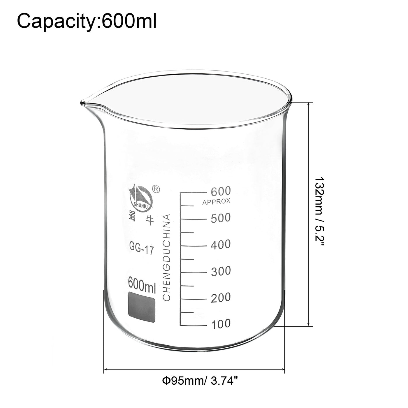 Harfington 2-Pack 600ml niedriges Becherglas 3,3 Borosilikatglas abgestufte gedruckte Skala Messbecher mit Schnauze für Küchen Labor Flüssigkeit