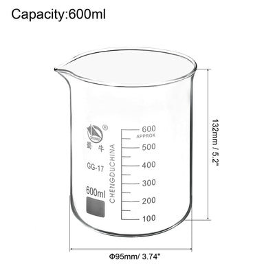 Harfington 2-Pack 600ml niedriges Becherglas 3,3 Borosilikatglas abgestufte gedruckte Skala Messbecher mit Schnauze für Küchen Labor Flüssigkeit