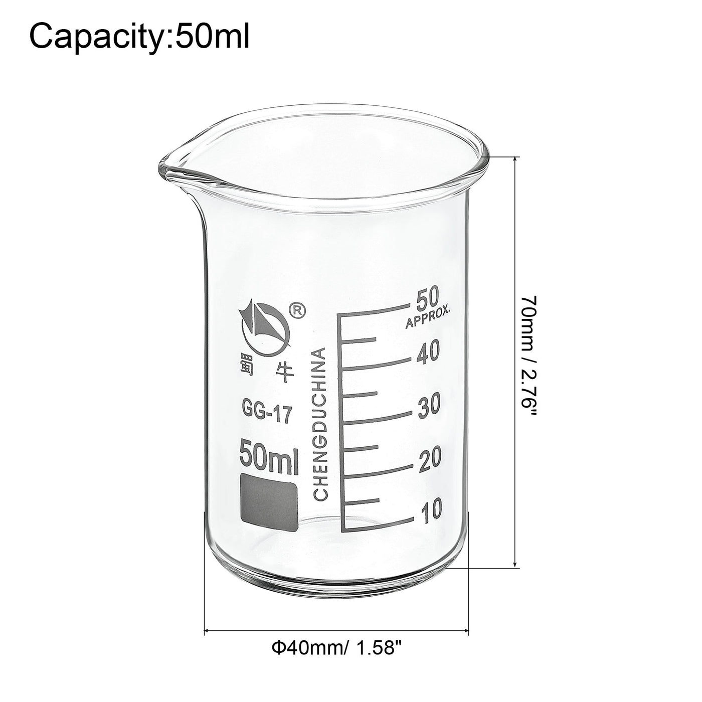 Harfington 50ml Tall Form Glass Beaker, 3.3 Borosilicate Glass Graduated Printed Scale Measuring Cups with Spout for Kitchen Lab Liquids