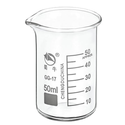 Harfington 50ml Tall Form Glass Beaker, 3.3 Borosilicate Glass Graduated Printed Scale Measuring Cups with Spout for Kitchen Lab Liquids