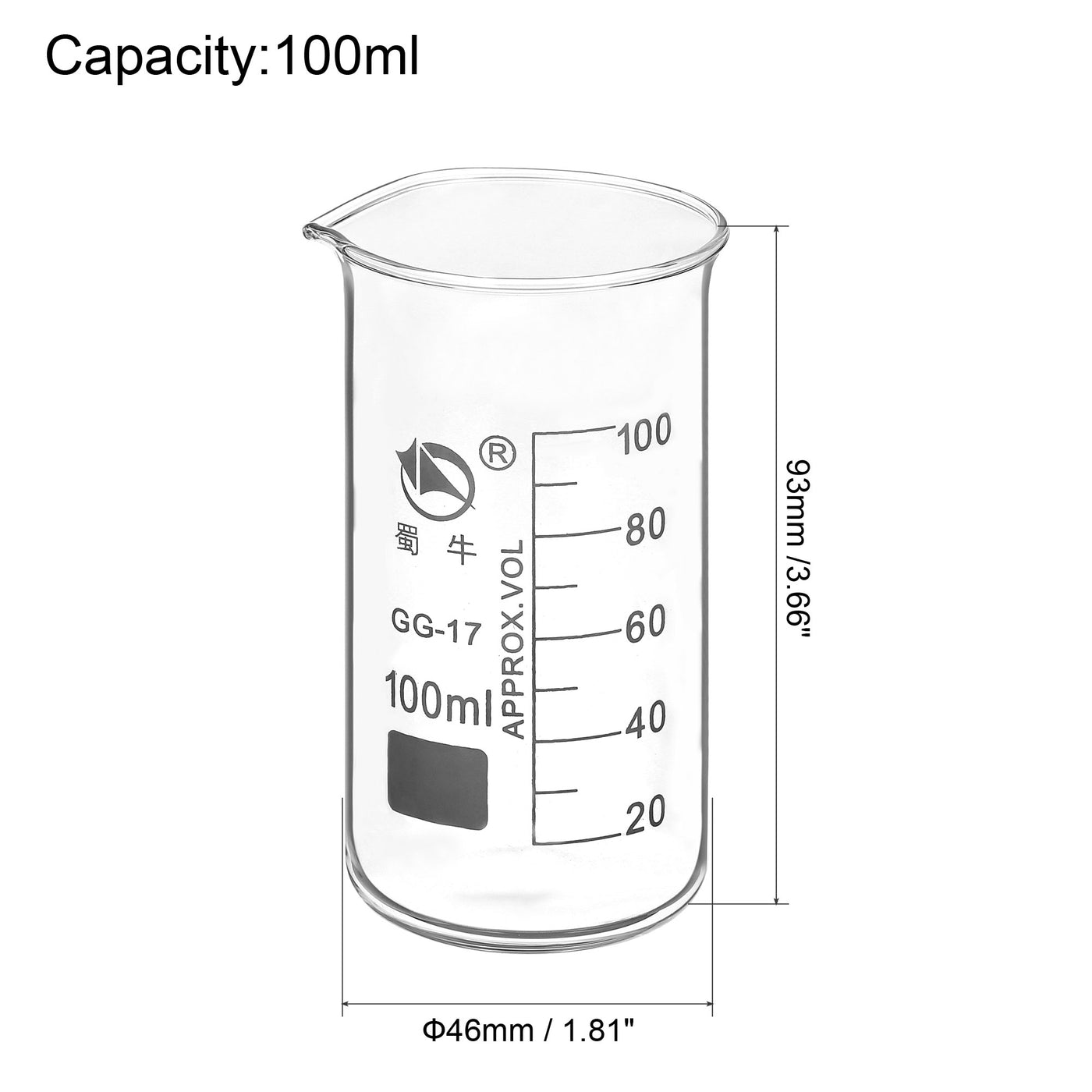 Harfington 100ml Tall Form Glass Beaker, 2 Pack 3.3 Borosilicate Glass Graduated Printed Scale Measuring Cups with Spout for Kitchen Lab Liquids