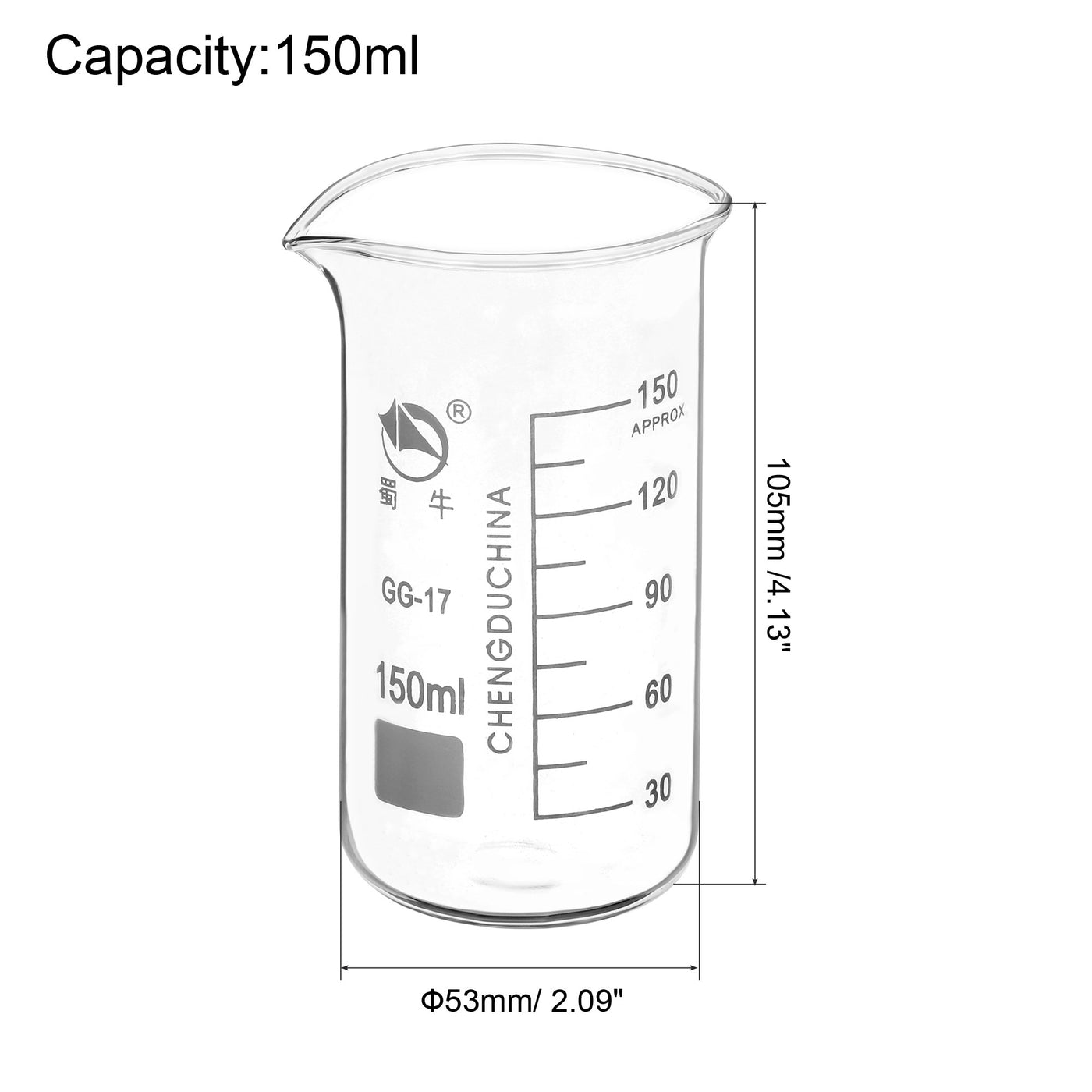 Harfington 2-Pack 150ml hohe Form Becher 3,3 Borosilikatglas abgestufte gedruckte Skala Labor Messbecher mit Tülle