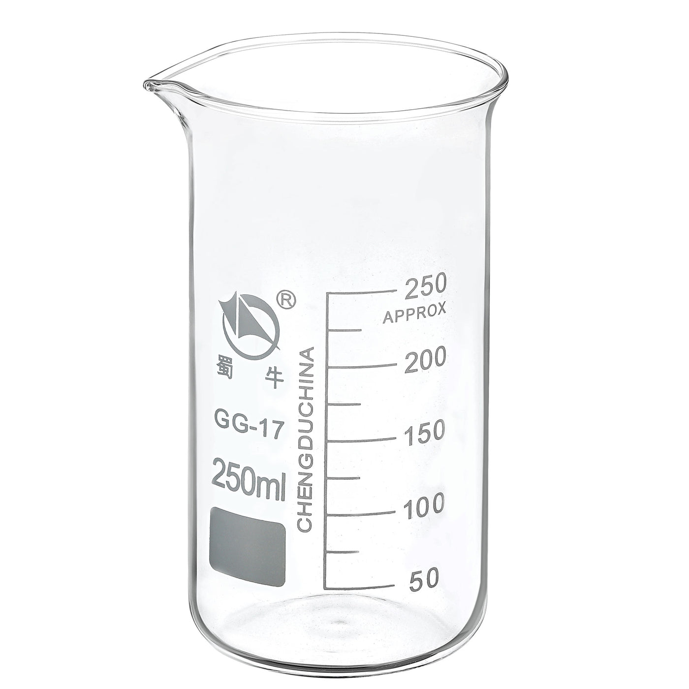 Harfington 250ml Tall Form Glass Beaker, 3.3 Borosilicate Glass Graduated Printed Scale Measuring Cups with Spout for Kitchen Lab Liquids