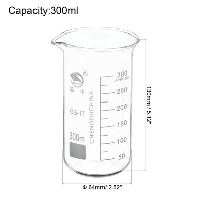 Harfington 300ml Tall Form Glass Beaker, 3.3 Borosilicate Glass Graduated Printed Scale Measuring Cups with Spout for Kitchen Lab Liquids