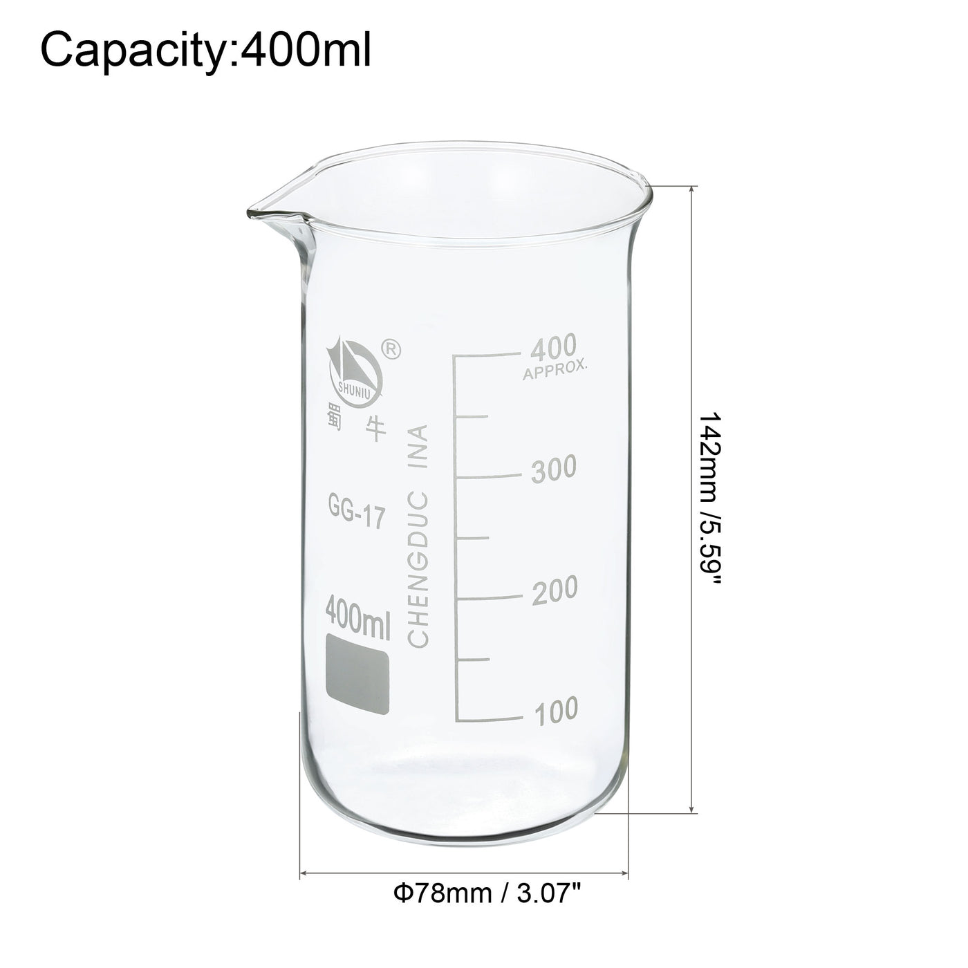 Harfington 400ml Tall Form Glass Beaker, 3.3 Borosilicate Glass Graduated Printed Scale Measuring Cups with Spout for Kitchen Lab Liquids