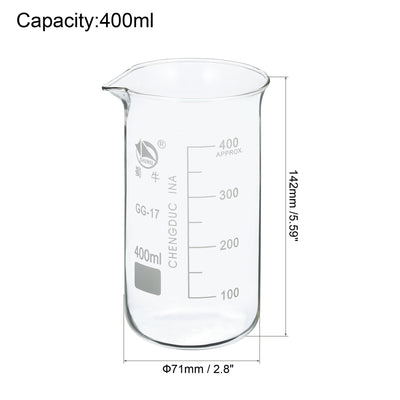 Harfington 3 Packungen 400ml hoher Becher 3,3 Borosilikatglas abgestufte gedruckte Skala Becherglas mit Tülle für Küche Labor Flüssigkeit