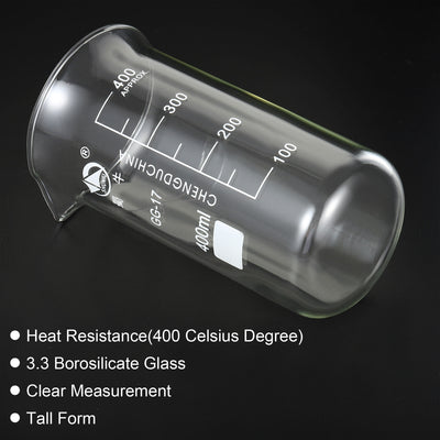 Harfington 3 Packungen 400ml hoher Becher 3,3 Borosilikatglas abgestufte gedruckte Skala Becherglas mit Tülle für Küche Labor Flüssigkeit